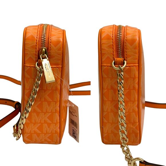 Michael Kors Jet Set Orange MK Logo Crossbody Bag Gold Chain Strap NWT - Picture 4 of 12